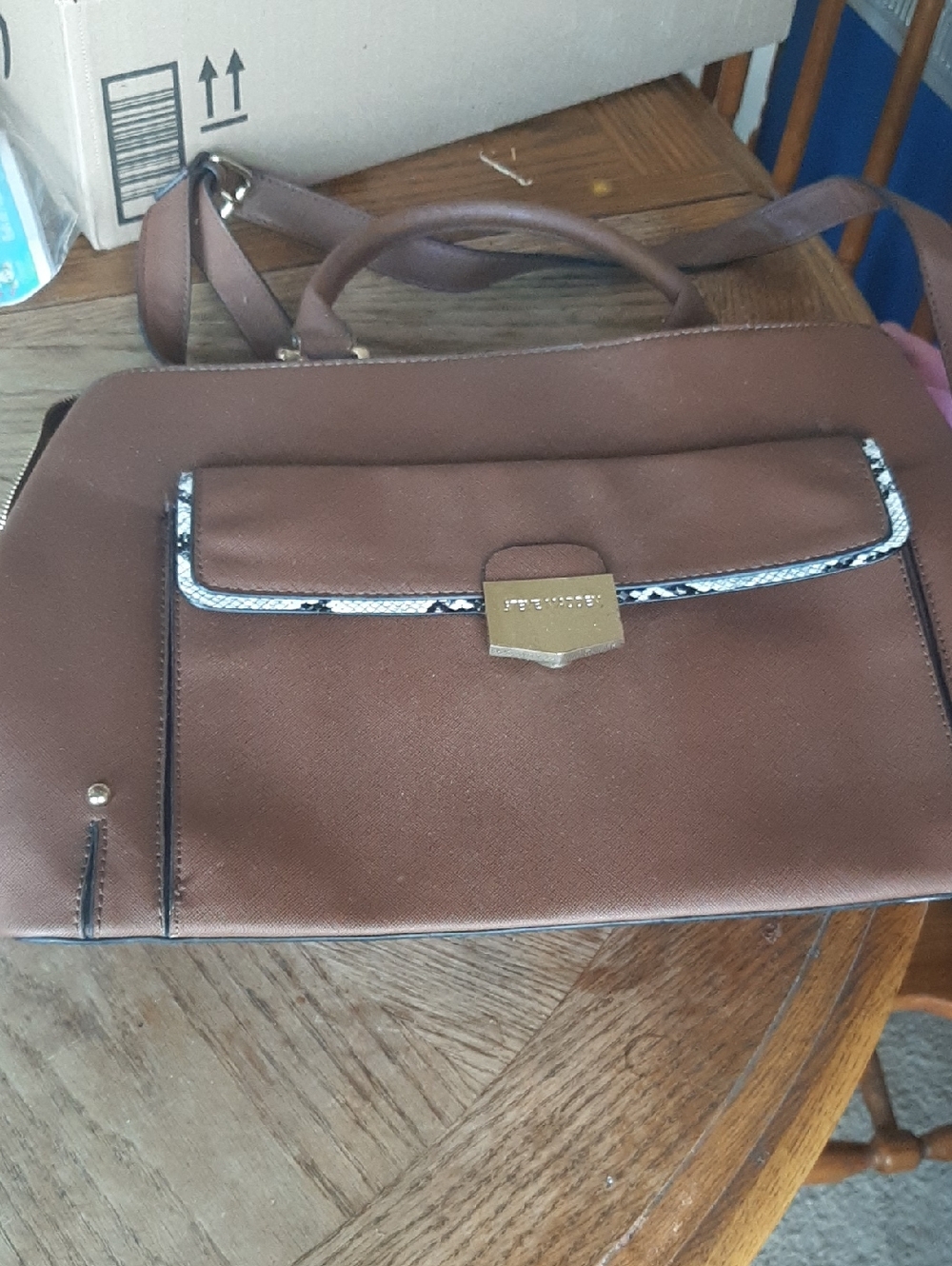 Steve Madden Brown Satchel with Gold-Tone Hardware